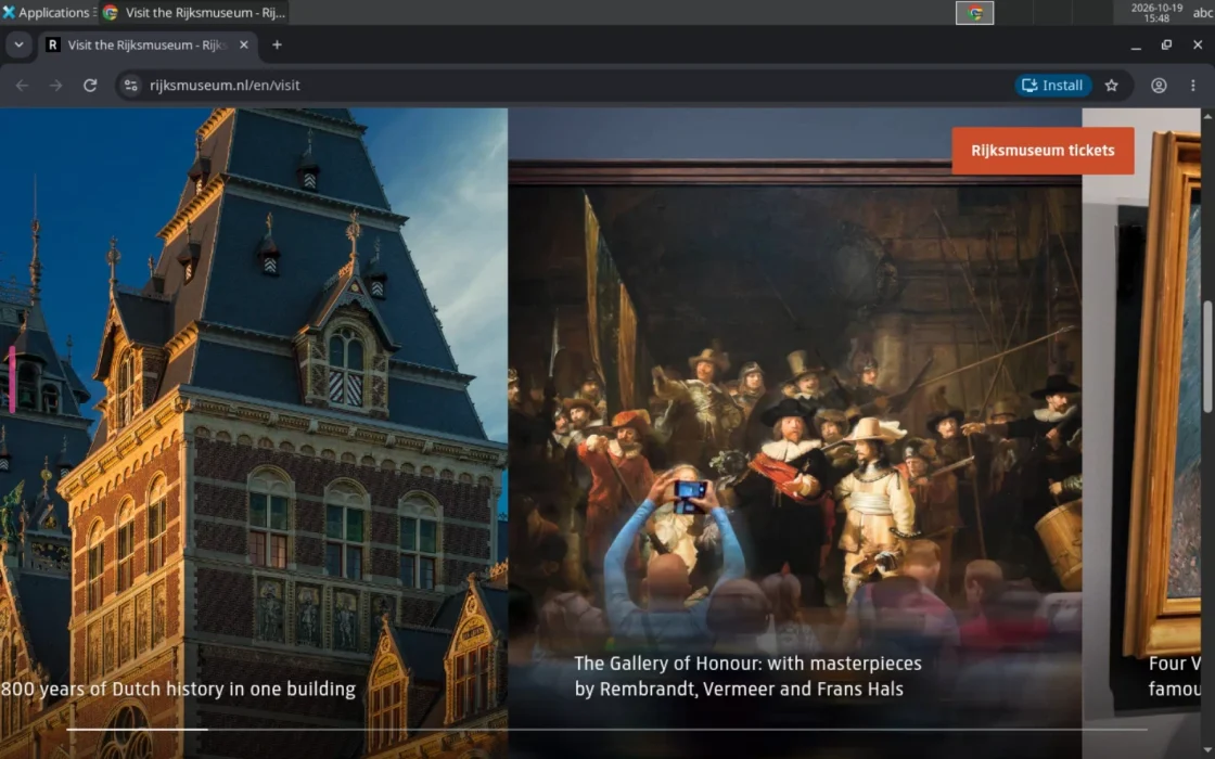 The agent's own Chrome, seen live from the app, on the museum's gallery page.